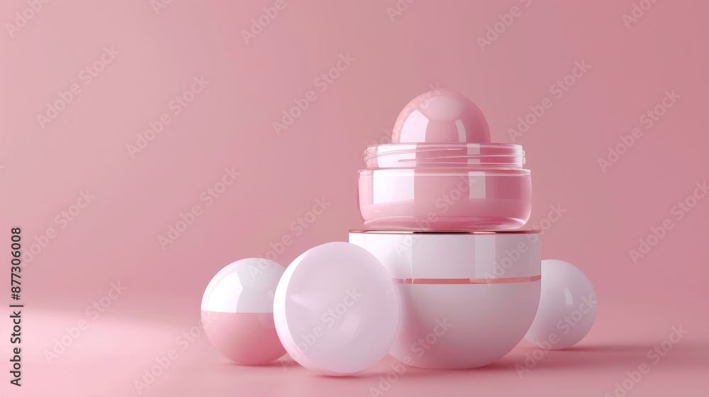 Poster conceptual rendering with 3d model of one eye cream ball split to reduce dark spots on skin face whi