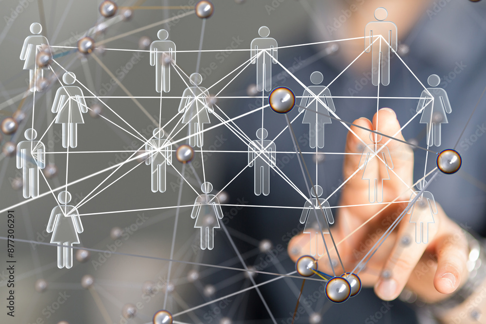 Aufkleber Global network. Blockchain. 3D illustration. Neural networks and artificial intelligence. Abstract
