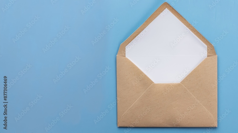 Poster white paper in an envelope with blue violet background flat view with space for text