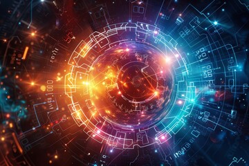 Obraz premium An abstract sci-fi background with lens flares portrays space or time travel over bright lights in a futuristic setting