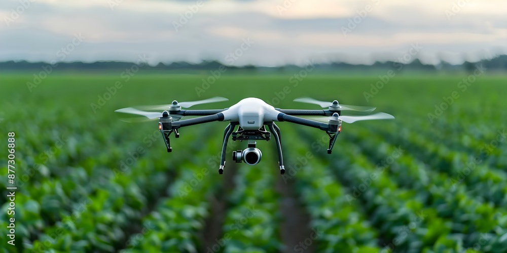 Poster agritech drone with precision sensors optimizes irrigation and fertilization for increased yield. co