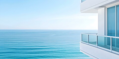 Fototapeta premium Condo facade highlights intentional design to frame stunning sea views. Concept Architecture, Coastal Living, Ocean Views, Design Highlights, Condo Facade