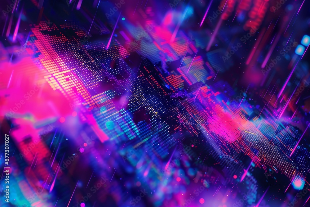 Poster the background features an abstract design of blue, mint, and pink with distorted motion glitch effe