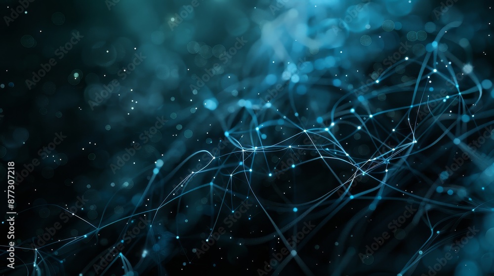 Poster an abstract illustration of data technology with connected dots on a dark background. 3d rendering. 