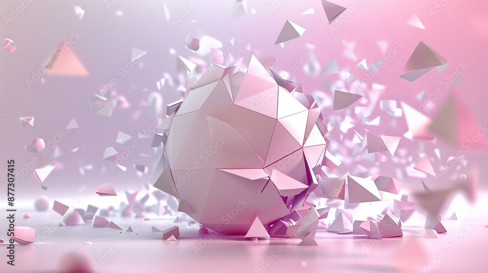 Poster a low polygon sphere with a chaotic structure is rendered in 3d.