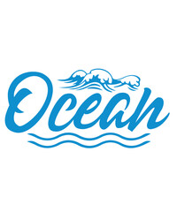 Ocean typography clip art design on plain white transparent isolated background for card, shirt, hoodie, sweatshirt, apparel, tag, mug, icon, poster or badge