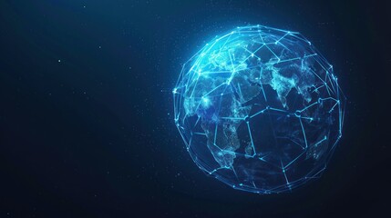 Fototapeta premium Futuristic globe with abstract connected lines and blue neon color isolated on dark background
