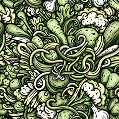 Vegetables cartoon vector doodle seamless pattern