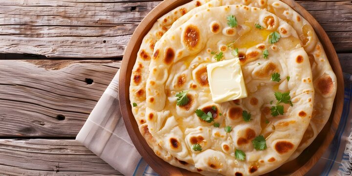Indian aloo paratha flatbread stuffed with spiced potatoes served with butter. Concept Aloo Paratha Recipe
