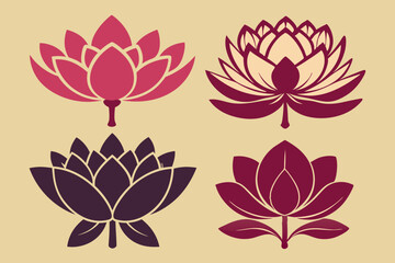 A set of lotus flowers silhouette vector art illustration