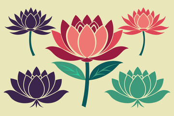 A set of lotus flowers silhouette vector art illustration