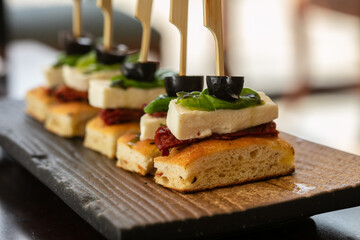 Snacks for the holiday, catering. Various light snacks. Catering plate. 