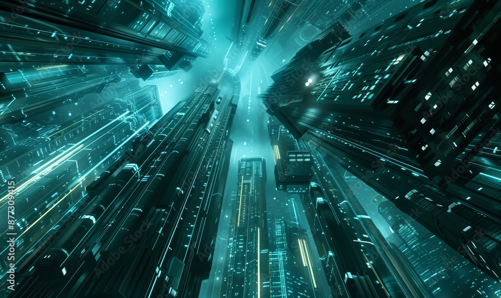 Poster the rendering shows a skyscraper construction in an environment of mist and fog. it can be used to i