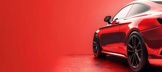 Premium Car Detailing Service Promotional Banner with Stylish Red Sports Car and Copy Space