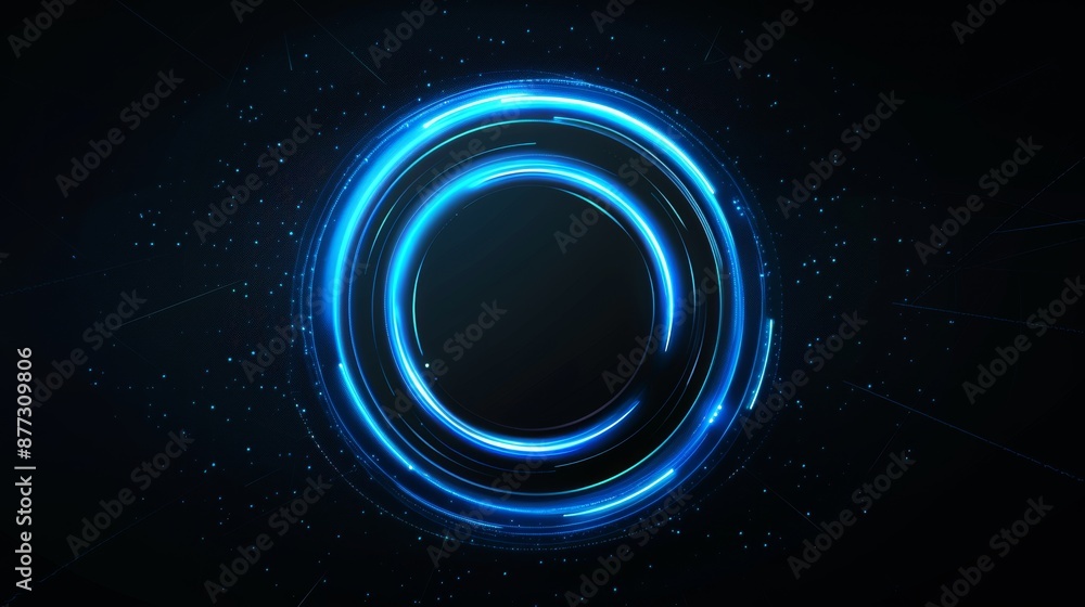 Poster spheres of blue light emitting from a 3d rendering. sci-fi interface. glow portal. technology backgr