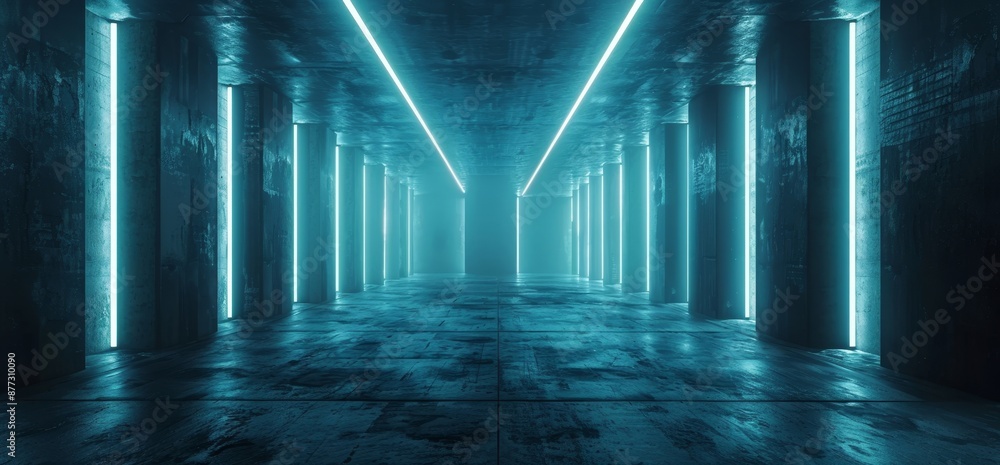 Aufkleber a 3d rendering of a triangle-shaped concrete sci-fi futuristic scene with reflective surfaces and gl