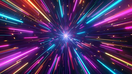 Obraz premium In the background are digital dynamic hyperspace technology motion backgrounds, and a galaxy speed warp tunnel with blue particle light rays.