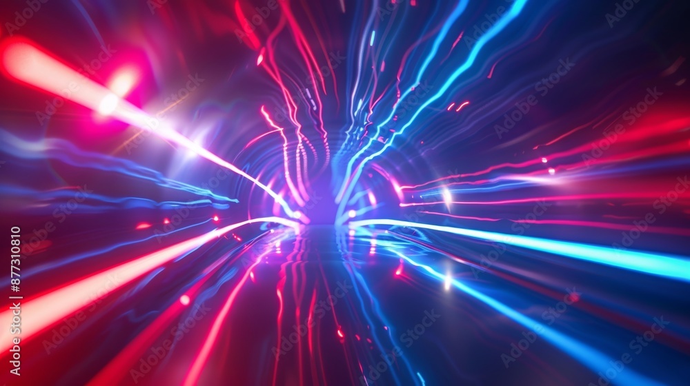 Poster light ray acceleration in neon blue and pink, perfect for abstract backgrounds and sci-fi images