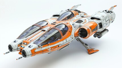 Naklejka premium Isolated modern spaceship concept (3D science fiction illustration) on white background