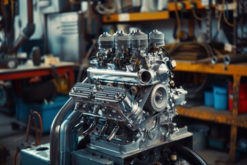 Fototapeta premium Restored Engine Ready for Installation: Precision Engineering in Automotive Repair