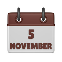 5 November calendar 3d icon