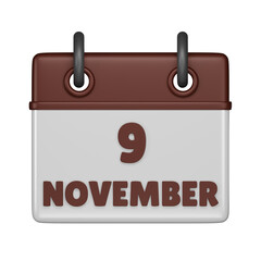 9 November calendar 3d icon