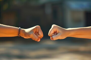 Hand Bump. A Gesture of Harmony and Friendship with Fist Bump