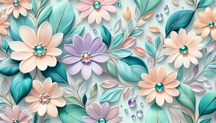 Floral Pastel Wallpaper Background with Gem Stones