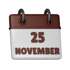 25 November calendar 3d icon