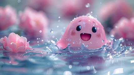 A cute, adorable, generative AI cartoon character featuring a cute water drop