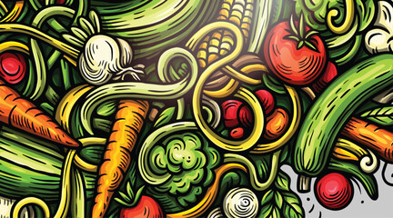 Cartoon vector doodle Vegetables banner background