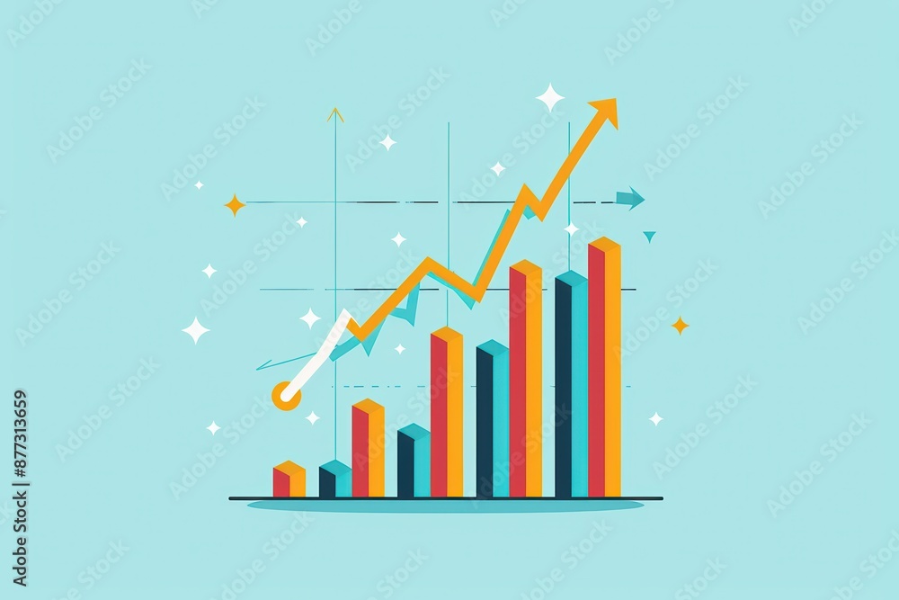Aufkleber illustrative representation of a growth chart with bar graphs and upward trend line, symbolizing bus