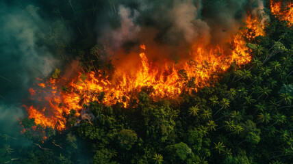 laser is burning the forest, monkeys in the forest are burning, laser is burning monkeys from above, burning monkeys, fire, satellite view from above,generative ai