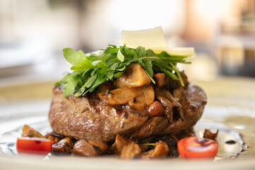 Filet steak meat grilled with souce