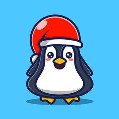 Naklejka premium Cute cartoon penguin santa 