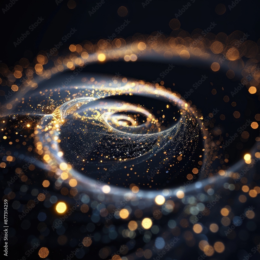 Poster sparkle spiral. three-dimensional abstract particle spiral on black background for christmas adverti