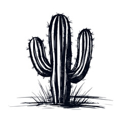 Cactus plants sketch illustration in black and white, generative ai