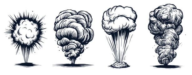 Set of explosion blast vector illustration, explosive bursts, generative ai