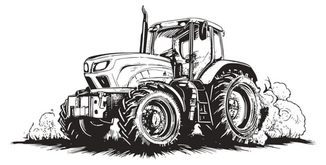 Sketch vector illustration of a tractor in black white, generative ai