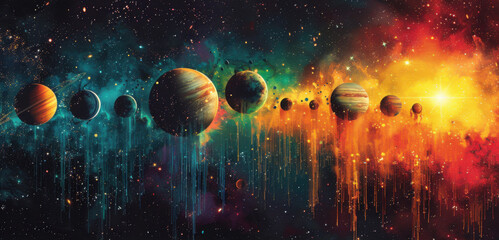 Fototapeta premium Galaxy background featuring a planetary alignment