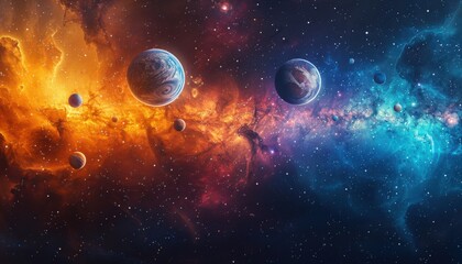 Galaxy background featuring a planetary alignment