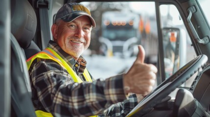 The truck driver with thumbs-up