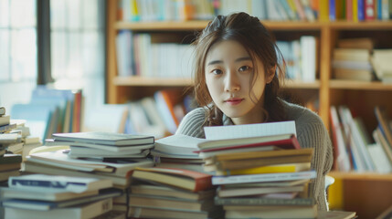 child studying in library