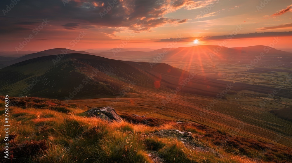 Poster sunset over the mountains