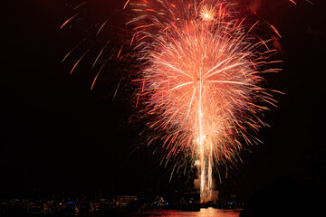 Bight colorful fireworks burst over Marina del Rey for LA County's Fourth of July Celebration.