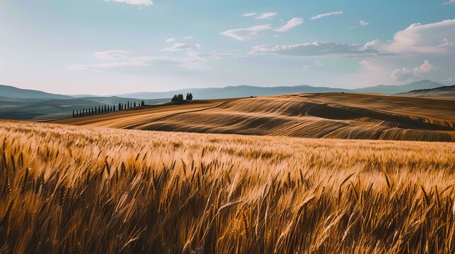 vast expanses of wheat fields rolling over hills 