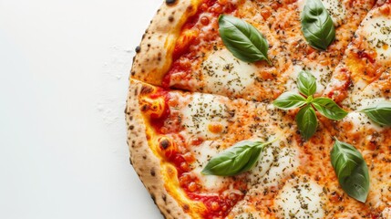 Top view of a margherita pizza, isolated on a white background