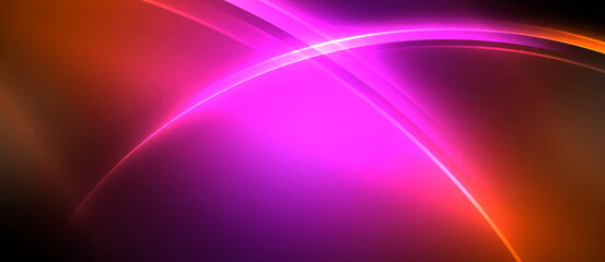 Obraz premium Neon glowing circle rays, light round lines in the dark, planet style neon wave lines. Energetic electric concept design for wallpaper, banner, background
