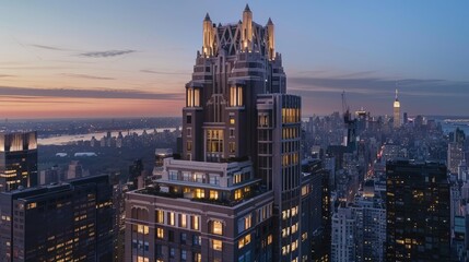 city skyline at sunset