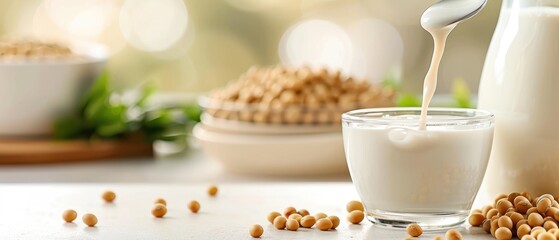Soy Milk, Fresh soy milk being poured into glass, Healthy and nutritious